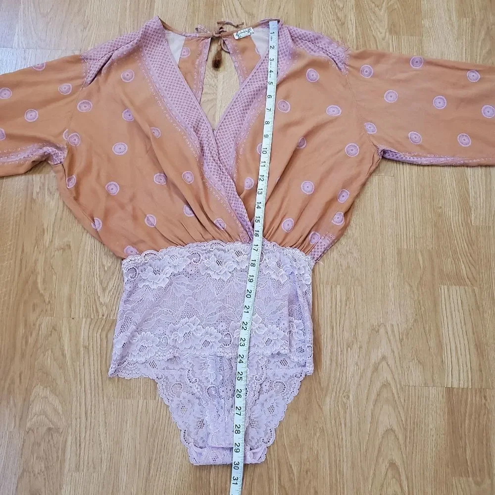 Free People On Board Bodysuit size Small in Orange/Pink